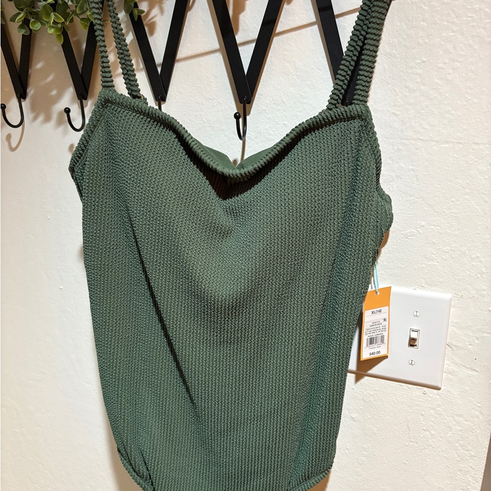 Kona Sol Olive Green Knit One Piece Swimsuit XL
